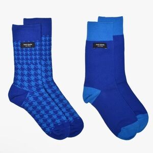 NWT Kate Spade 2 Pair Houndstooth Blue Socks